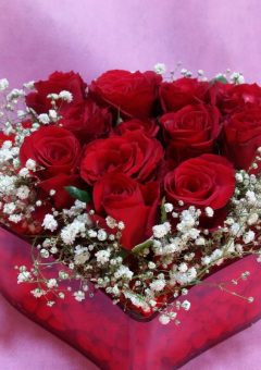 Kalp yatay vazoda 12 gul