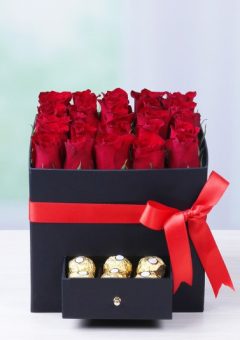 Cekmeceli kutu 25 gul ve cikolata